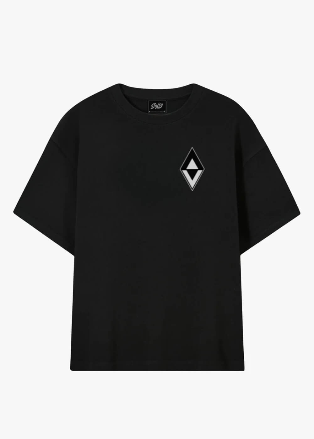 Black oversized Jimbo Tee by Salty with geometric chest logo